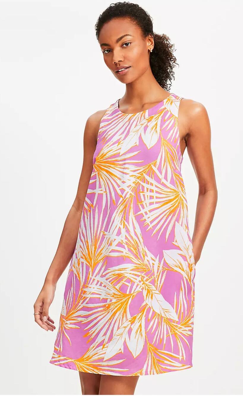 Loft Island Frond Linen Blend Cutout Back Mini Dress Womens Small New Purple